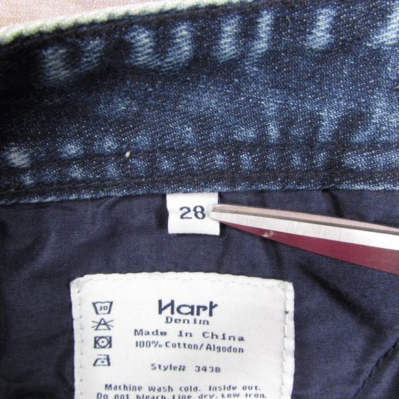 Hart Denim Mini Jean Shorts Size 28 Acid Wash High Rise Floral Lace Overlay Raw - Picture 5 of 7